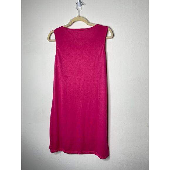 Sleeveless Hot Pink Stretch Knit Tank Mini Dress Scoop Neck Front Patch Pocket M - Picture 5 of 9